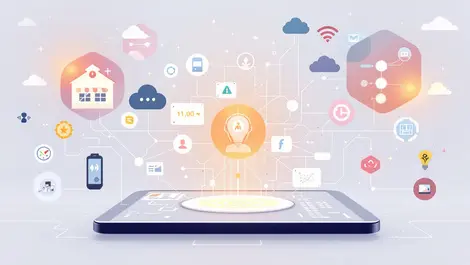 Digital marketplace platform interface interconnected nodes ai decision making cloud computing technology icons