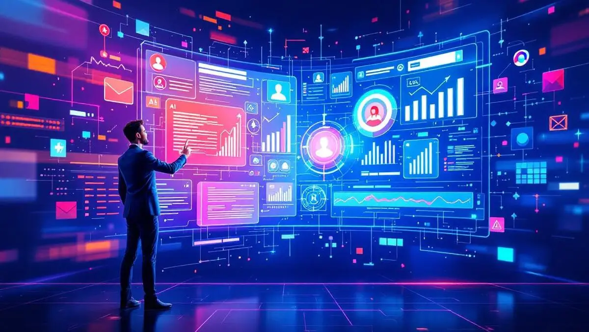 Abstract digital marketing ai driven ad targeting business professional analyzing data