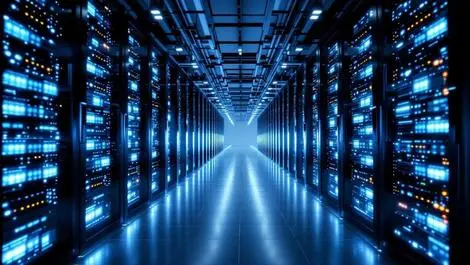 Realistic photo modern data center server racks cooling hardware technology