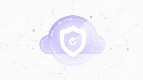 Secure cloud icon with protective shield and digital network nodes