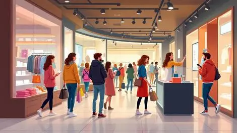 Young people shopping uk high street modern retail technology interaction