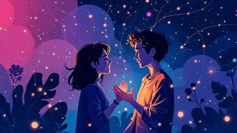 People interacting warmly with abstract ai glowing lines connecting them