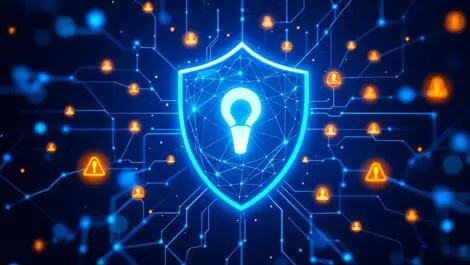 Digital illustration shield glowing network pattern ai security protection