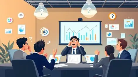 Confused asian business executives in boardroom with ai charts shrinking budget