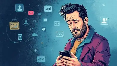 Thoughtful british person using smartphone digital assistant human support technology caution