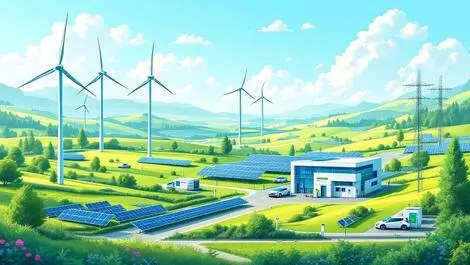 Modern european landscape wind turbines solar panels ev charging grid control