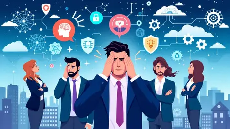 Stressed business professionals uk tech sector challenges ai cybersecurity