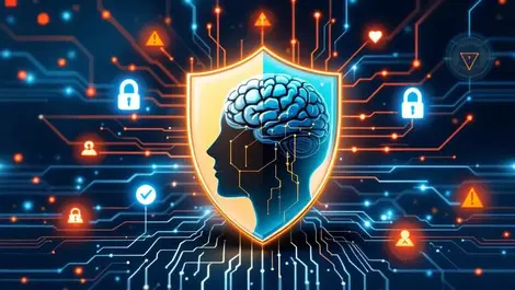 Shield protecting ai brain from digital phishing hooks and cyber threats