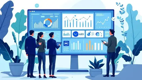 Business professionals analyzing data with ai assistant on digital dashboard