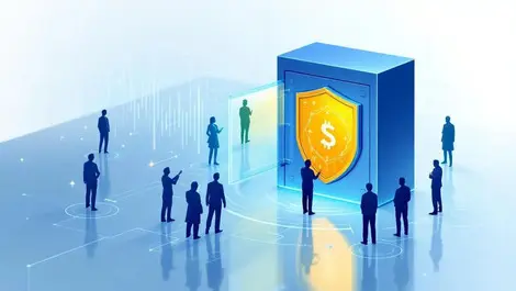 Digital vault secure ai use fintech protective barriers human silhouettes