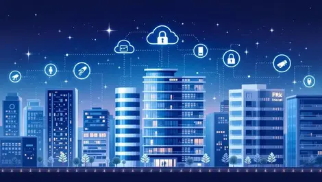 Southeast asian cityscape modern offices smart security cloud access cameras