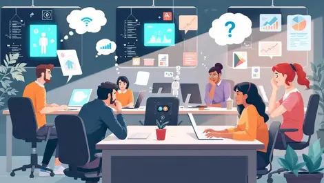 Office employees using ai powered devices with confusion frustration training gap