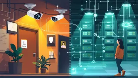 Split scene security cameras facial recognition servers data flow