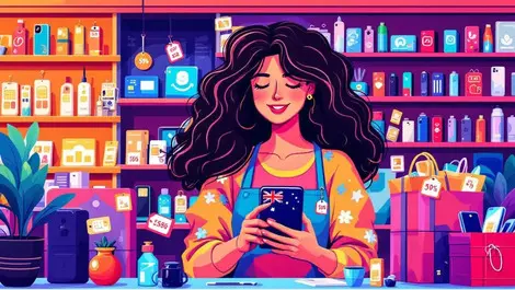 Colorful australian shopper smartphone discount tags sim cards phones retail store