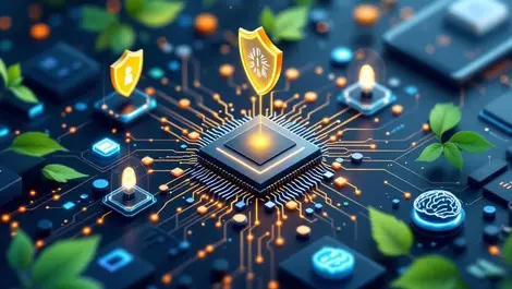 Microchip network devices shields green leaves ai brain edge iot security