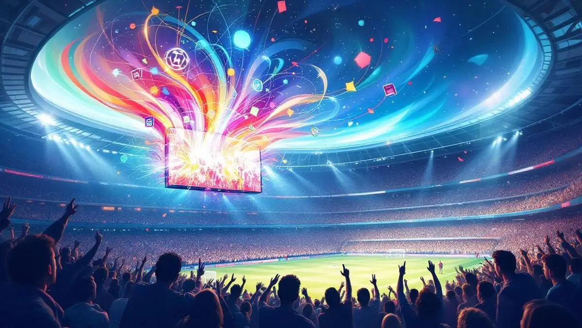Football stadium enthusiastic fans colorful digital tech enhanced experience