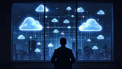 Ciso silhouette broken cloud chains supply chain cyberattack art