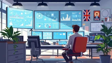 Modern uk software testing control room with test dashboards