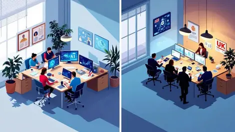 Us vs uk ai office team size comparison modern corporate scene